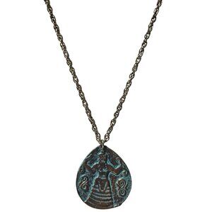 Vintage Bronze Turquoise Mythical Pendant Necklace Astrological Fashion Jewelry